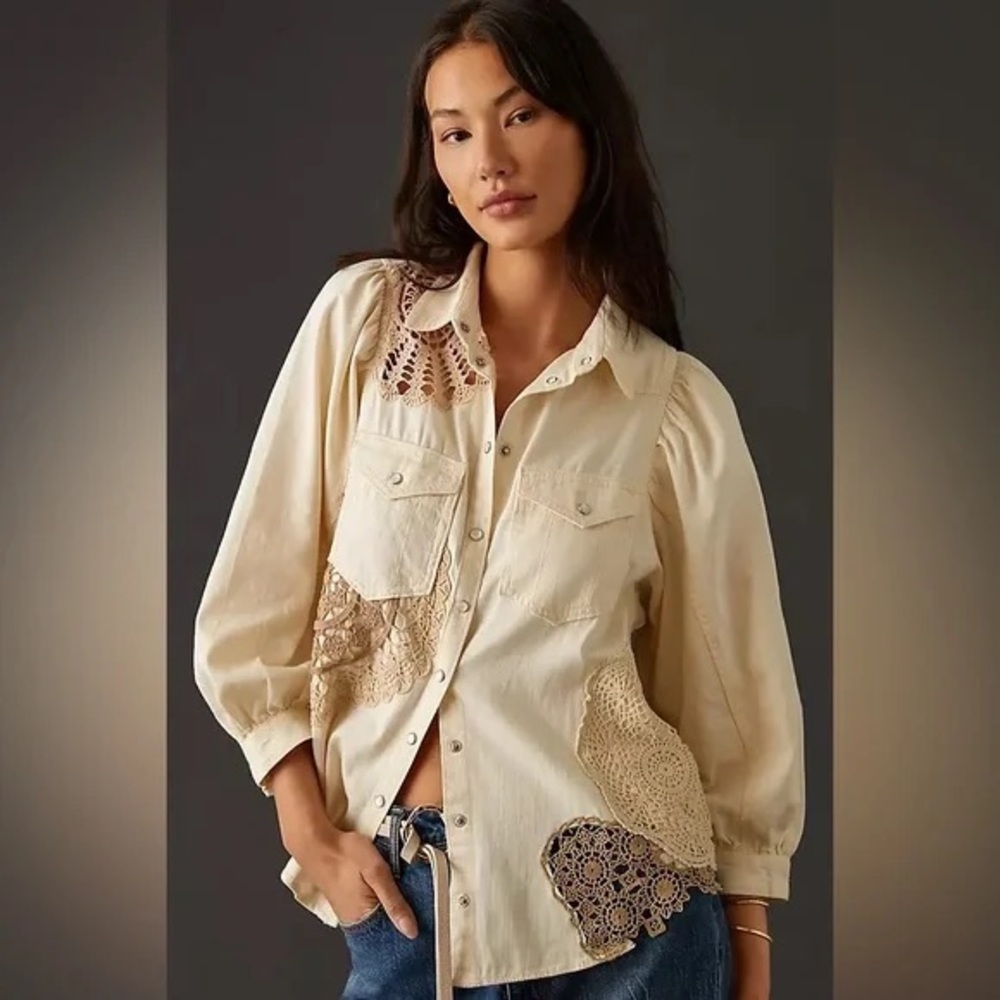 Pilcro Anthropologie Eyelet Lace Button Down Shirt